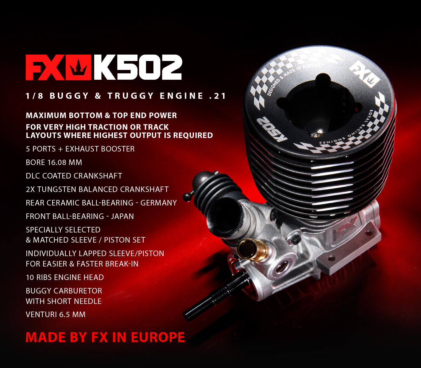 FX Engines K502 ラジコンエンジン FX K502 1/8 Buggy & Truggy .21 Race Engine | EuroRC.com